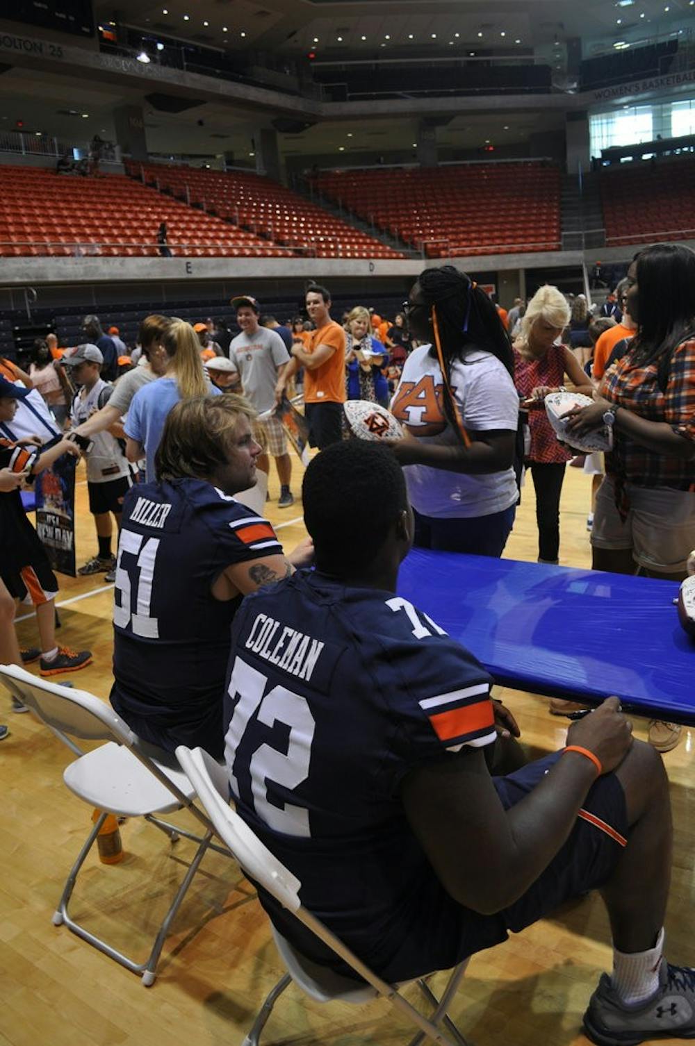 <p>Offensive linemen, Patrick Miller and Shon Coleman at Fan Day 2013. (File photo)</p>
