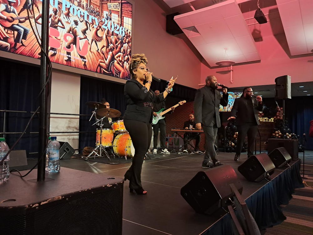 The band Souled Out Groove perform for attendees at BSU's Jazz and Poetry Night on Feb. 26, 2026.