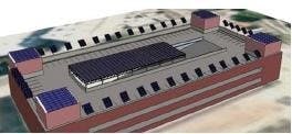 A rendering of a possible expansion of the current solar panels places panels on the other two corners and middle of the parking deck's roof. (Courtesy of biosystems engineering students)