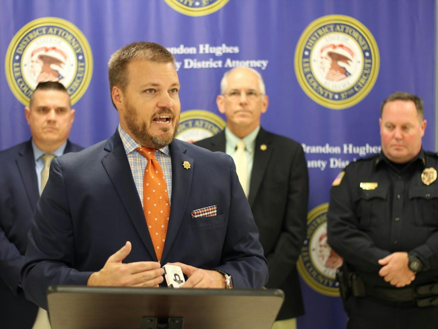 District Attorney Brandon Hughes at a Nov. 14th press conference