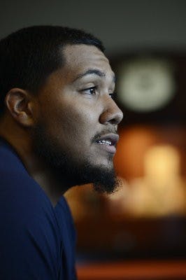 Defensive tackle Gabe Wright talks to the media about what the team has done so far in the offseason and how the coaches are bringing them together. (Courtesy of Todd Van Emst)