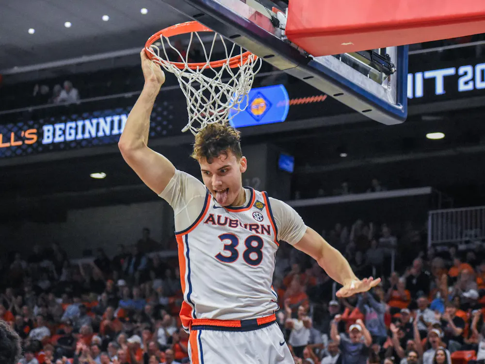 Filip Jović (38) dunks on Nevada in Neville Arena in Auburn, AL on March 25, 2026.
