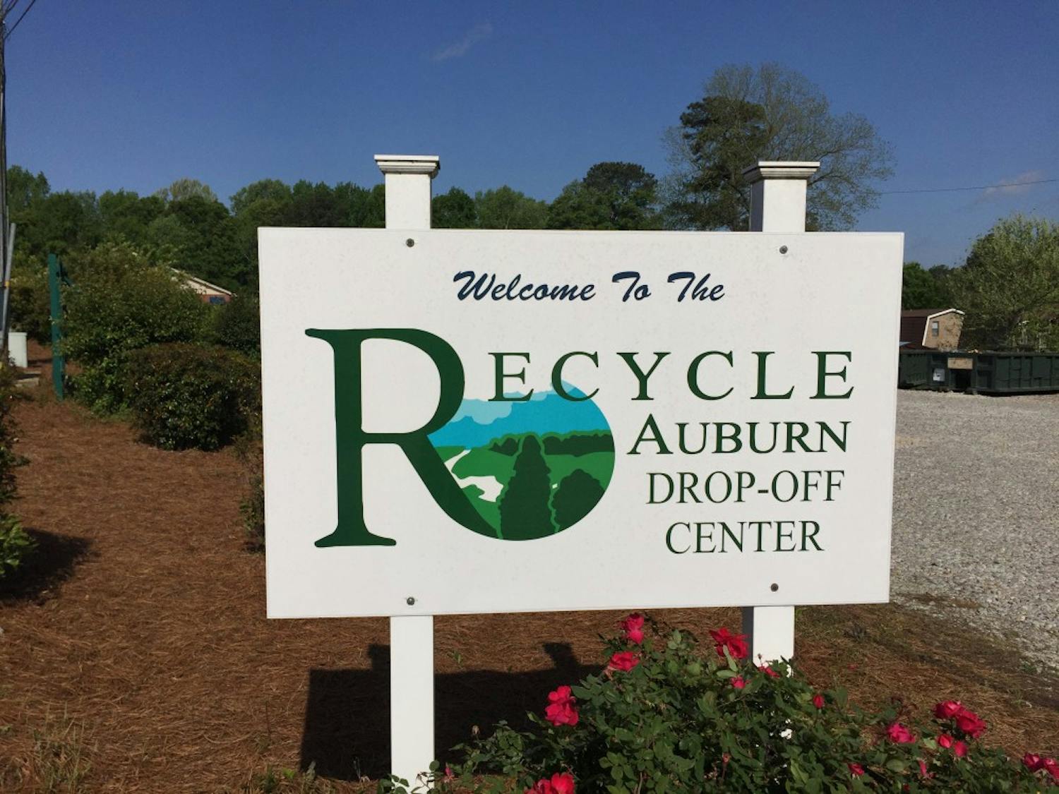 The welcome sign for the Auburn Recycle Center at the Auburn Environmental Services Department's Hazardous Waste Collection Day on Saturday, April 14, 2018 in Auburn, Ala.