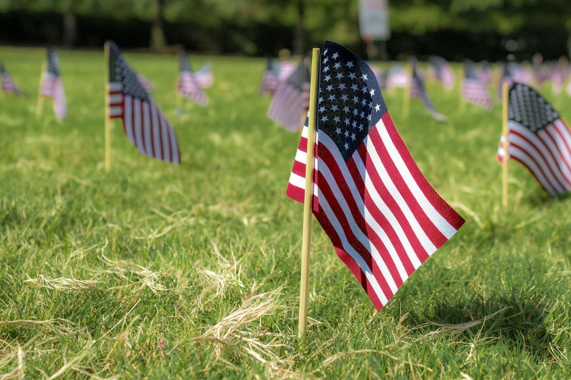 143 flags displayed on Cater Lawn at Auburn University on Sept. 12, 2023 in memory of Alabama Veterans who took their lives last year.