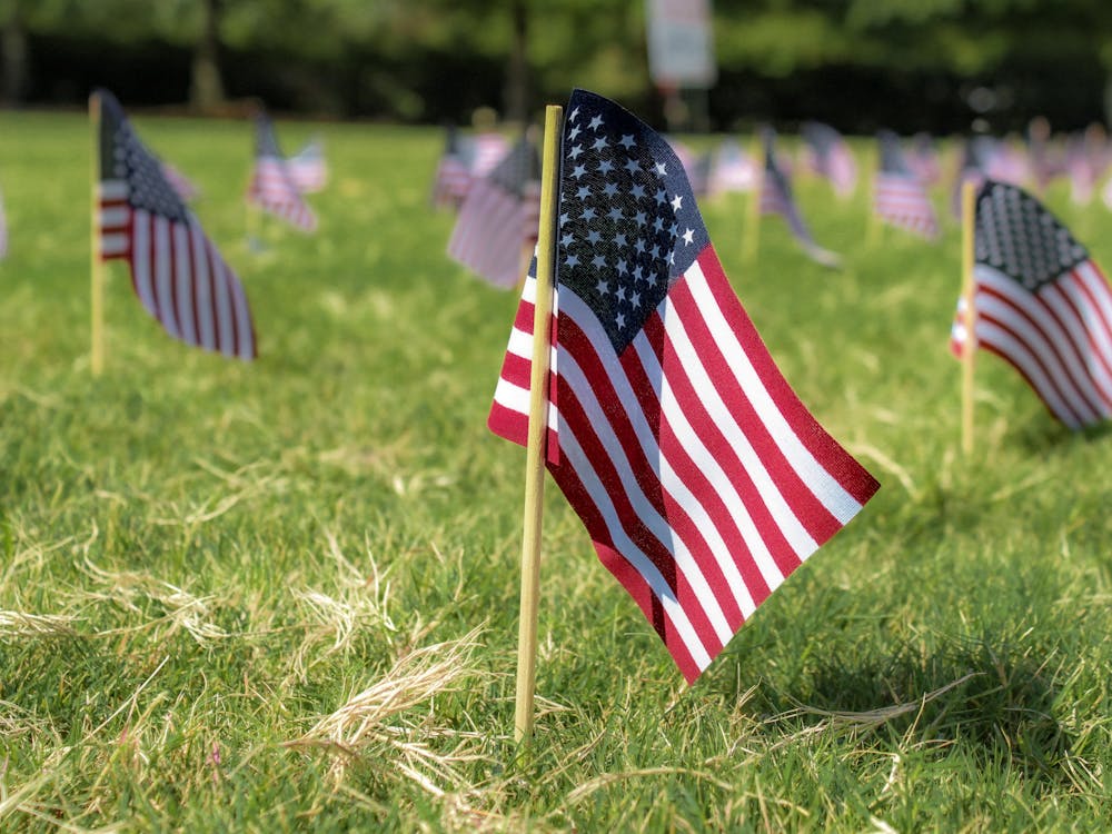 143 flags displayed on Cater Lawn at Auburn University on Sept. 12, 2023 in memory of Alabama Veterans who took their lives last year.