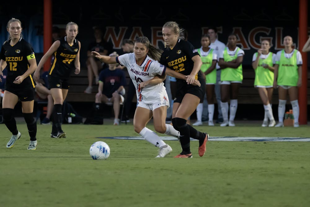 <p>Sammie Brown (#10) competes for the ball versus Missouri at the Auburn Soccer Complex on Sept. 21, 2023.</p>
