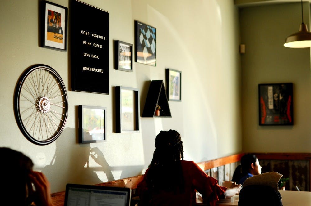 <p>Students study at One Bike Coffee shop in Auburn, Ala.</p>