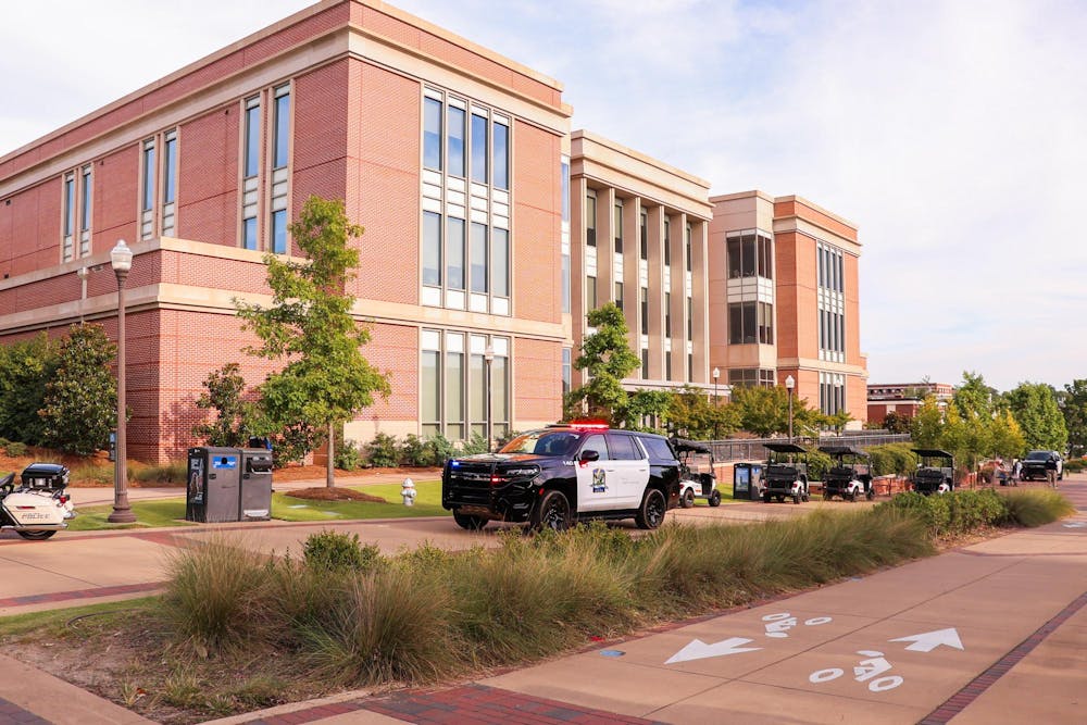 Police presence outside the Ralph B Draughon Library on August 27, 2025.