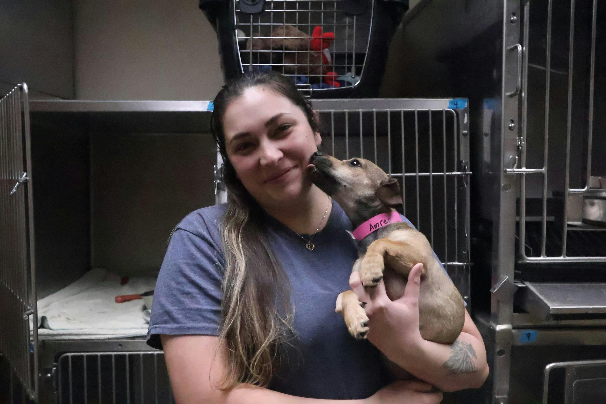 Audrey Salazar, volunteer coordinator at CARE, with one of the dogs in their care. Contributed by Audrey Salazar.