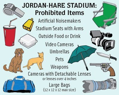 Do's and don'ts of bringing items in Jordan-Hare GRAPHIC