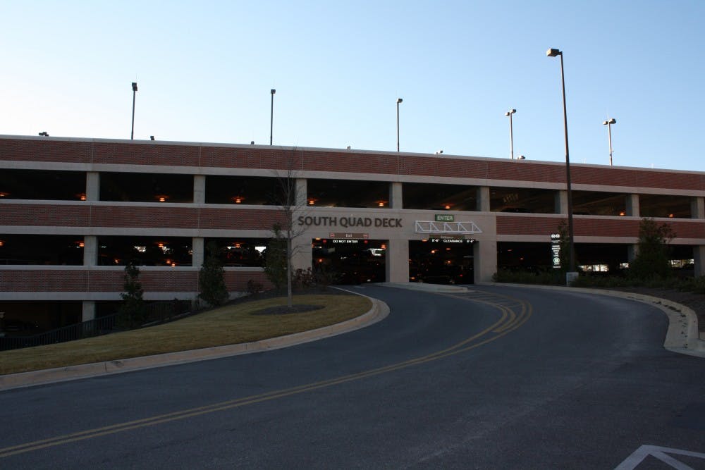 The South Quad parking deck is home to the parking services office.