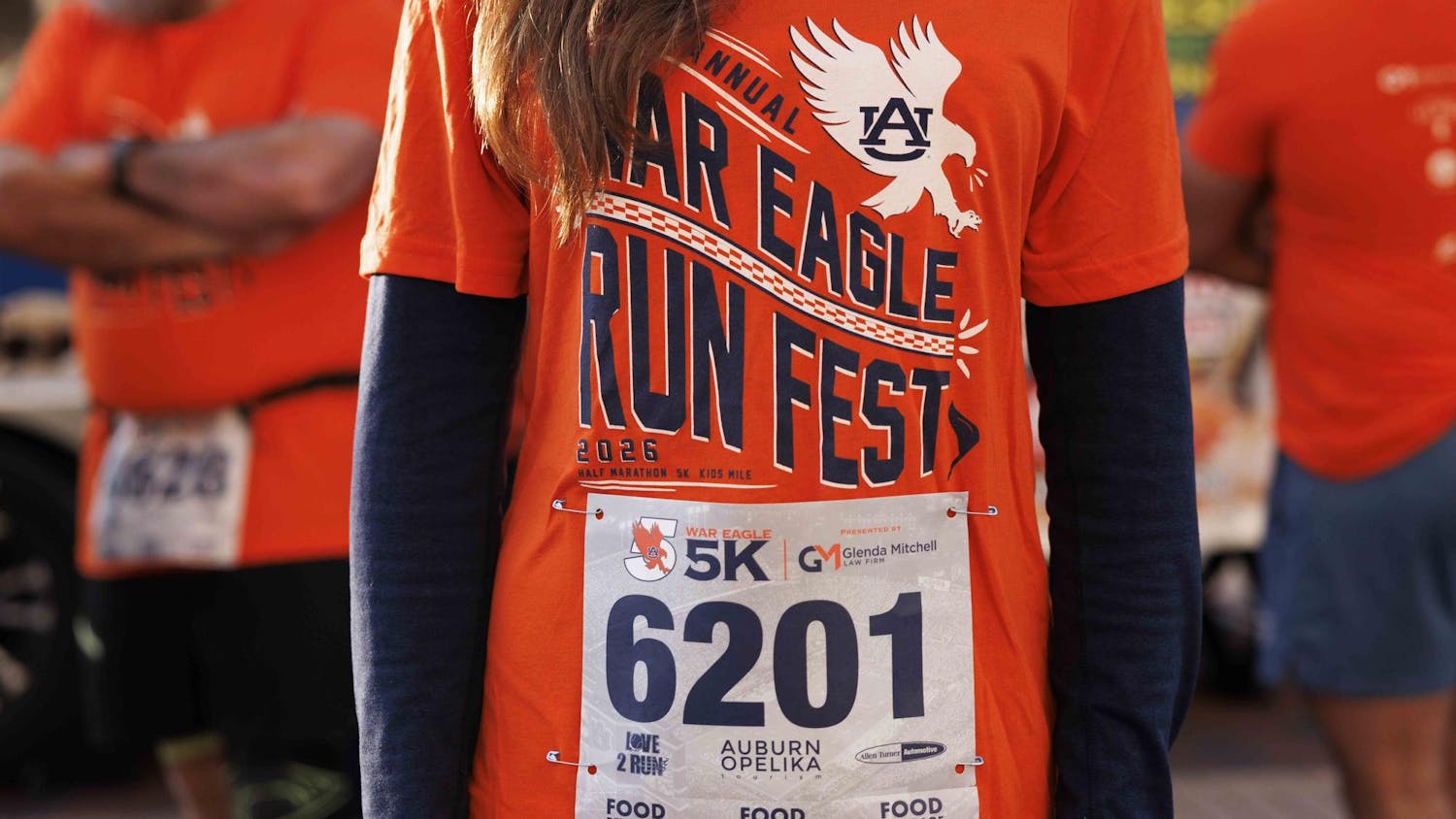 Amber Irwin wears a War Eagle Run Fest shirt before the race, Feb. 28, 2026 in Auburn, Ala.