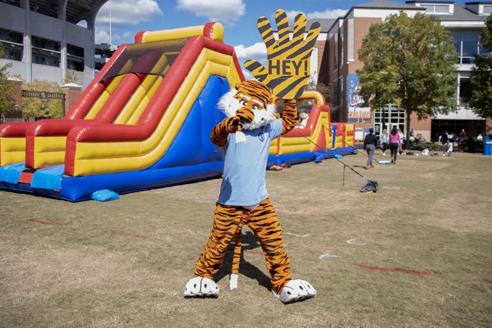 Aubie during Hey Day on the Campus Green on October 18th, 2023.
