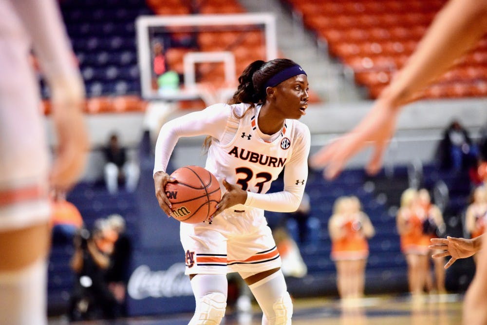 Janiah McKay (33) looks to make a pass during Auburn Women's Basketball vs. Mississippi State on Monday, Jan. 14, 2019, in Auburn, Ala.