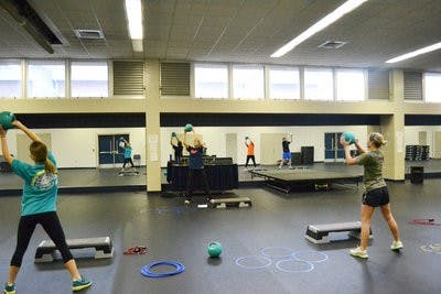 Maria Campbell, sophomore in pre-pharmacy, teaches Obstacle Boot Camp at the Student Activities Center Tuesday morning. The class meets Tuesdays and Thursdays at 7 a.m. in Room 207B. (Danielle Lowe / ASSISTANT PHOTO EDITOR)