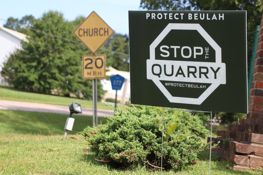 <p>Signs opposing the quarry can be found throughout Beulah on Sunday, Aug. 23, 2020, in Beulah, Ala.</p>