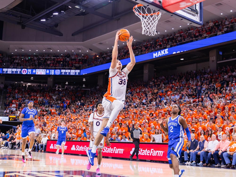 <p>Forward Filip Jovic ends a breakaway with a slam dunk against Kentucky at Neville Arena on Feb. 21, 2026.</p>