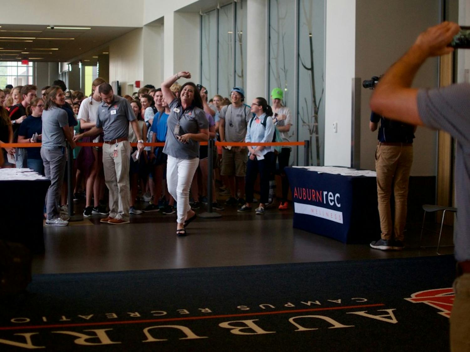 Students prepare to enter Get Rec'd on Tuesday, Aug. 21, 2018, in Auburn, Ala.