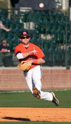 Casey McElroy throws the ball to first against Radford Friday. (Emily Adams/PHOTO EDITOR)