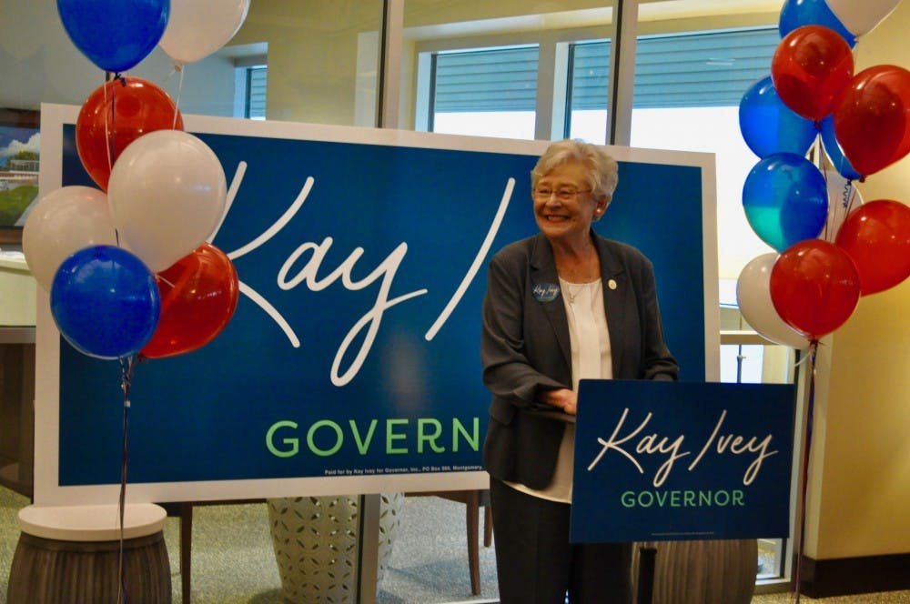 Governor Kay Ivey campaigning at the Auburn University Regional Airport on Monday, Nov. 5, 2018 in Auburn, Ala.