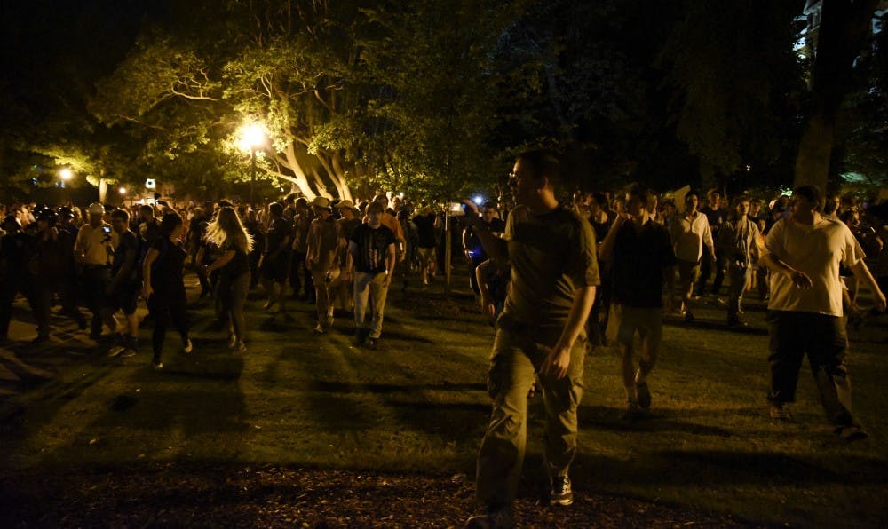 Protesters outside the Richard Spencer event on April 18, 2017 in Auburn, Ala.
