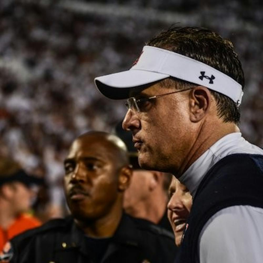 Coach Gus Malzahn after the game. (Raye May | Photo Editor)