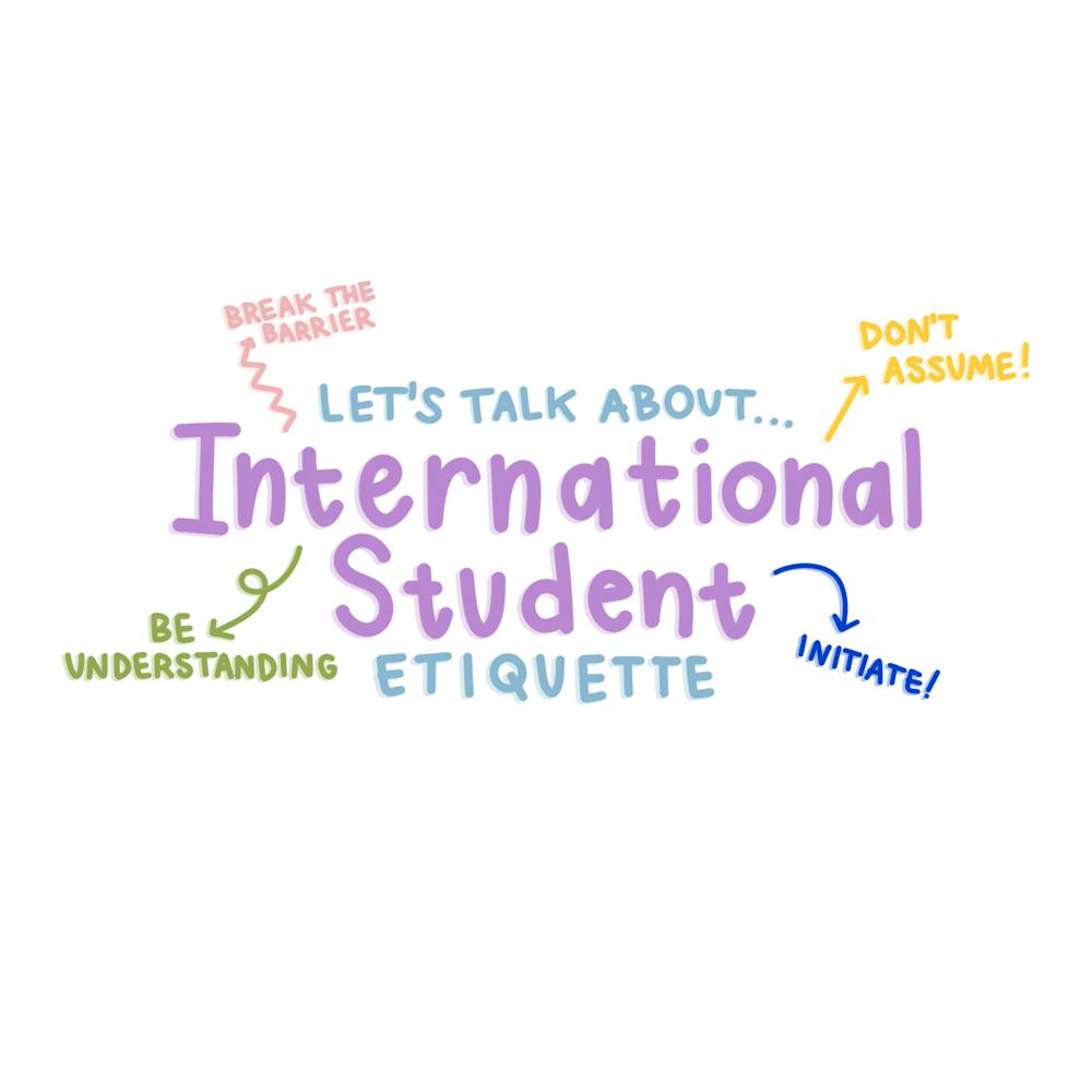 A graphic representing international student etiquette with tips pointing outward. 