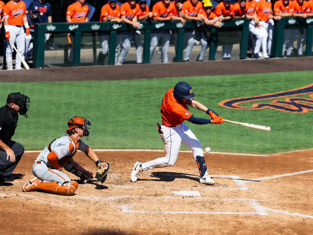 Bristol Carter strikes out with runners on base against Texas on March. 22, 2026.