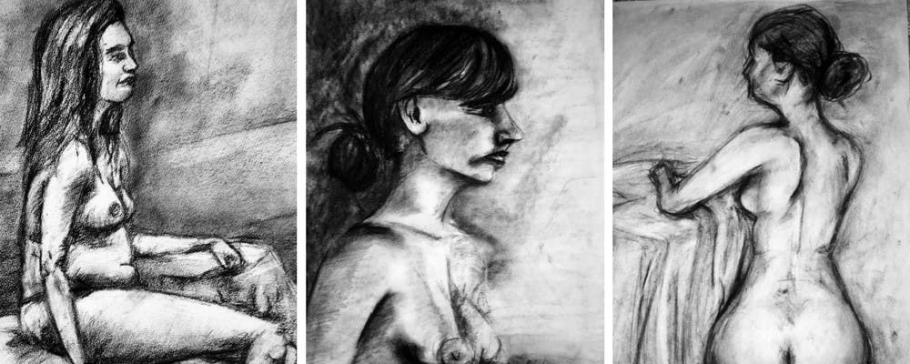 Nude Model Charcoal Drawings