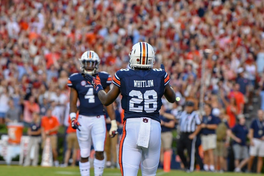 <p>JaTarvious Whitlow (28) prepares to return the opening kickoff during Auburn football vs. Alabama State on Sept. 8, 2018, in Auburn, Ala.</p>