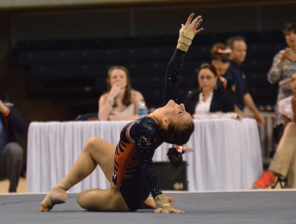 Lexus Demers during her floor performance. Auburn Gymnastics vs Arkansas in Auburn, AL on Jan 23, 2015. (Emily Enfinger | Photo Editor)