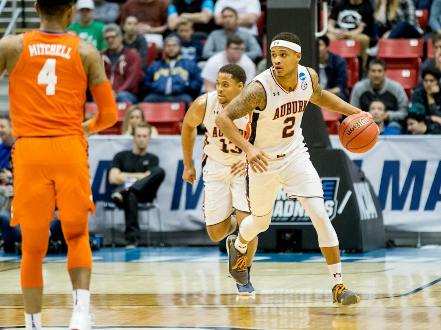 Bryce Brown (2) dribbles the ball during Auburn basketball vs. Clemson on March 18, 2018 in San Diego, Calif. 