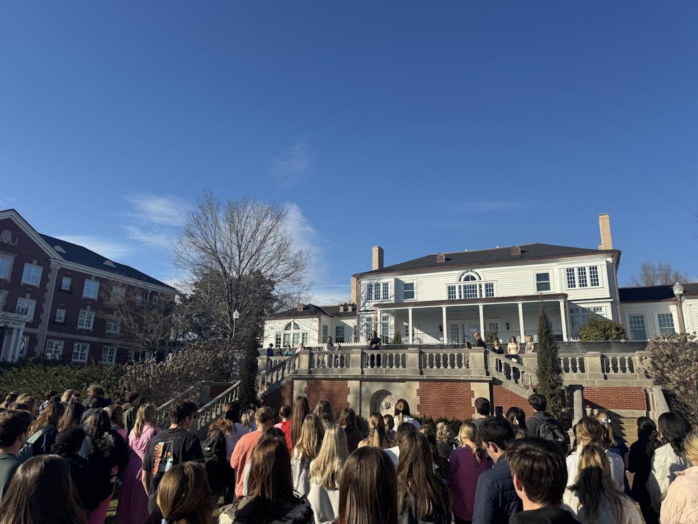 Miss Auburn Candidates speak in front of a crowd of students behind Katherine Cooper Cater Hall