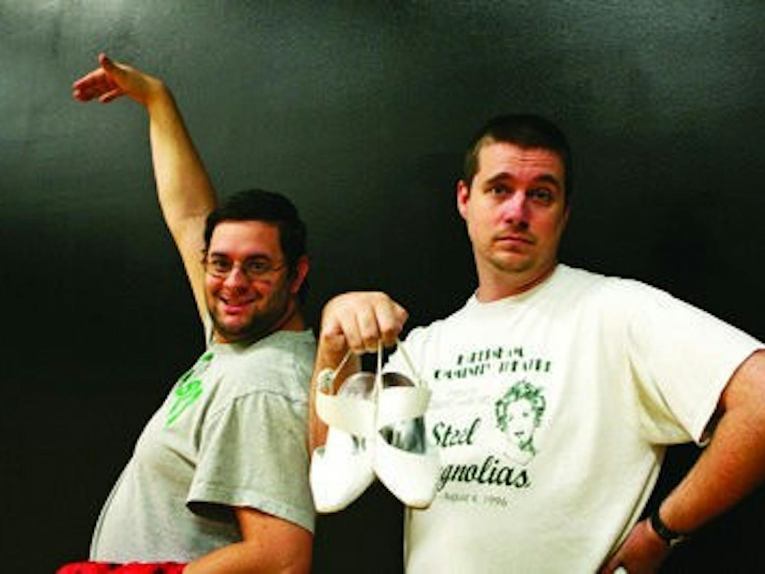 Michael Prickett (left) and Jason Lehman strike poses as they prepare for their shared role as Edna Turnblad. (Rebecca Croomes / ASSISTANT PHOTO EDITOR)
