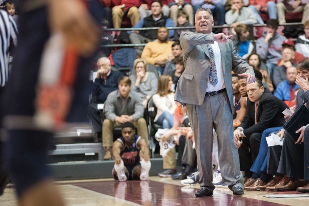 <p>Head Coach Bruce Pearl reacts to a call&nbsp;during Auburn Men's Basketball vs. Alabama at Coleman Coliseum in Tuscaloosa, Ala. on Wednesday, Jan. 17, 2018.</p>