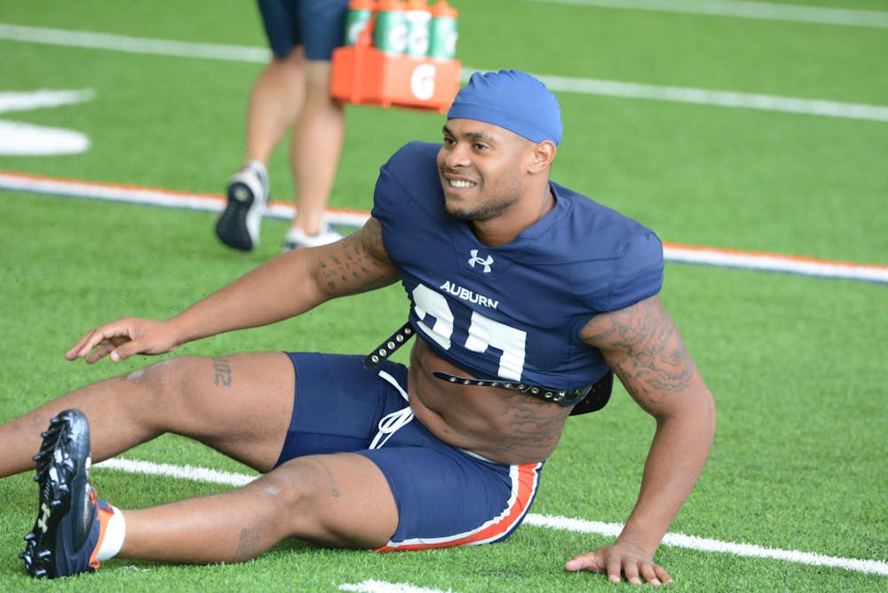 Auburn running back Jarquez Hunter at fall practice at the Woltosz Football Performance Center on Aug. 8, 2023.