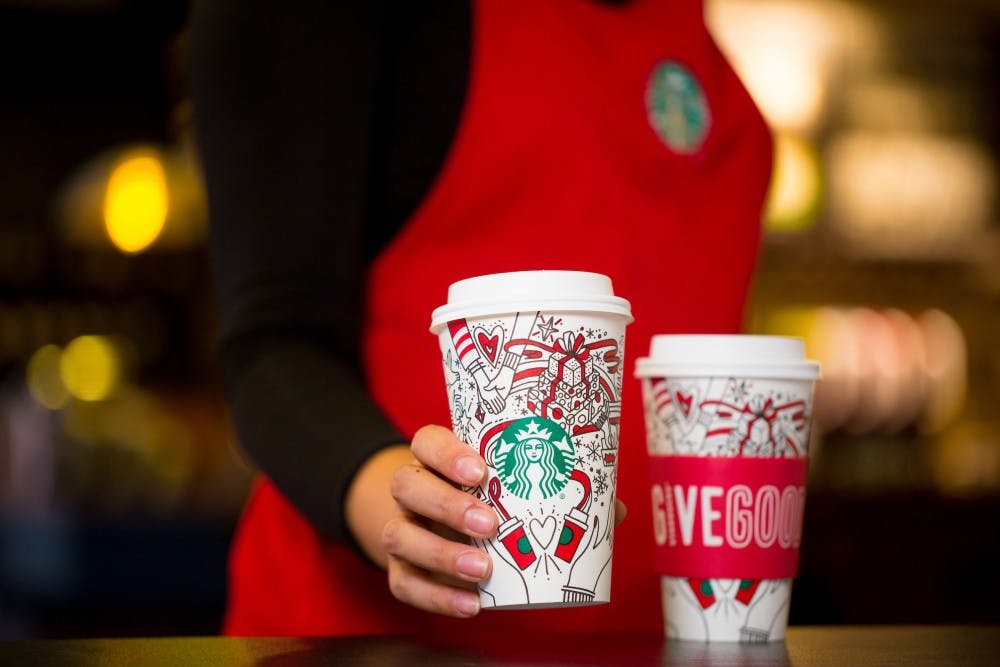Starbucks 2017 holiday cups photographed on Monday, October 23, 2017.  (Joshua Trujillo, Starbucks)