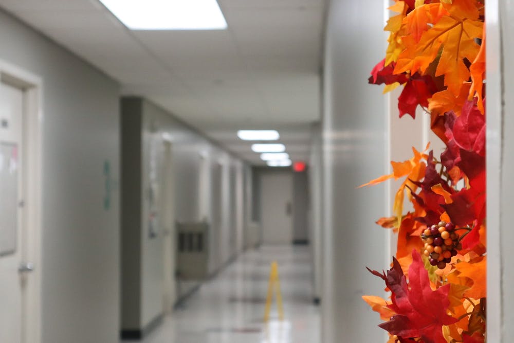 A view of a dorm hallway in the Hill on Oct. 25, 2022.
