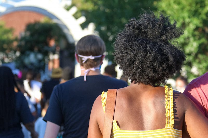 People in a crowd at a Juneteenth event on June 19, 2020 in Opelika, Ala.