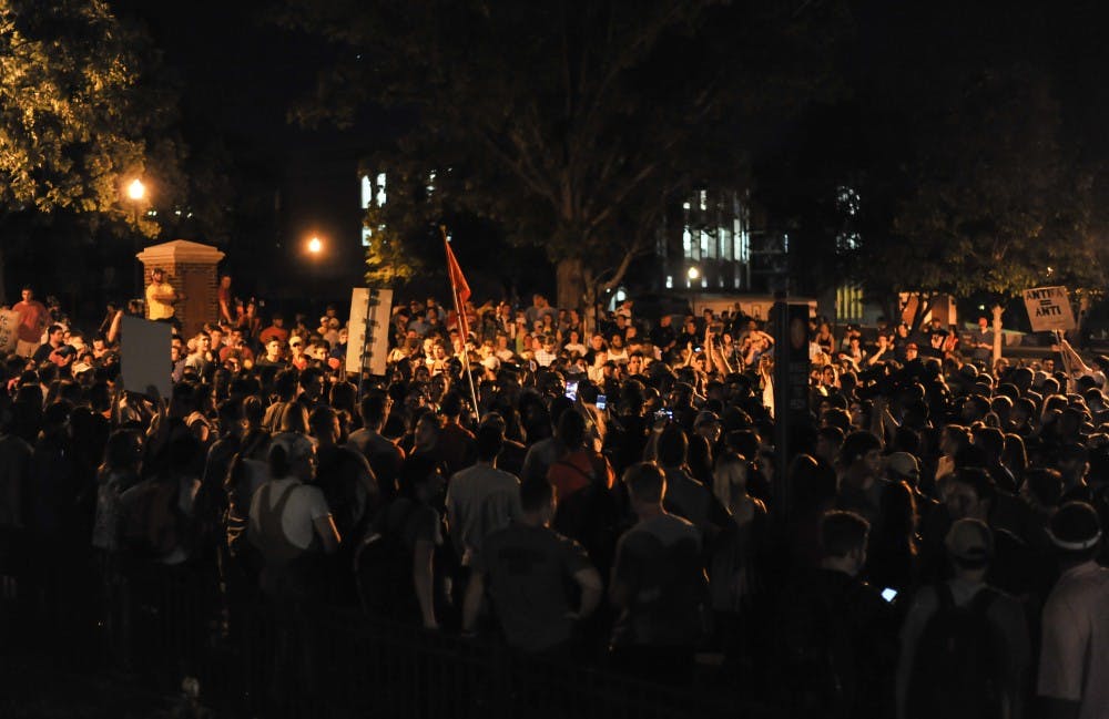 Protesters outside the Richard Spencer event on April 18, 2017 in Auburn, Ala.