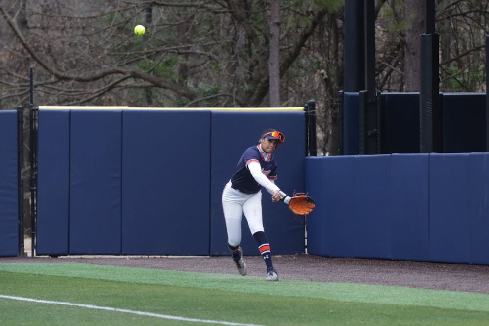 <p>Icess Tresvik (#3) throwing softball back to the mound against Virginia Tech at Jane B. Moore Field on February 10th 2024</p>