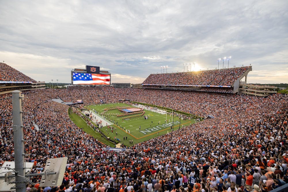 Jordan-Hare Stadium during the National Anthem prior to the football game against Ball State on Sept. 6, 2025