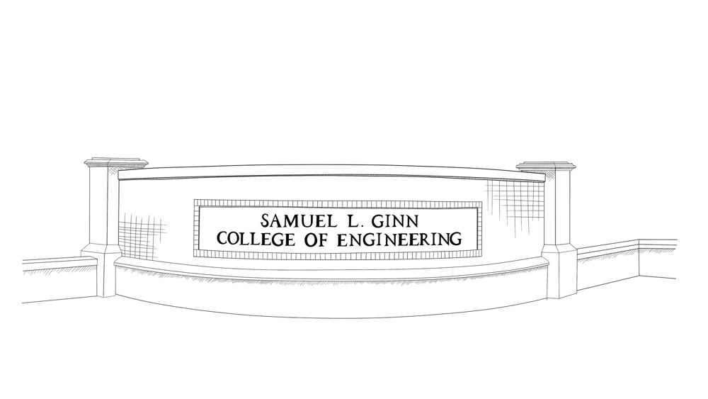 A sketch of The Samuel Ginn College of Engineering sign on W. Magnoila