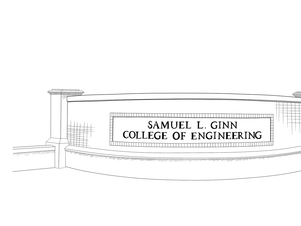 A sketch of The Samuel Ginn College of Engineering sign on W. Magnoila