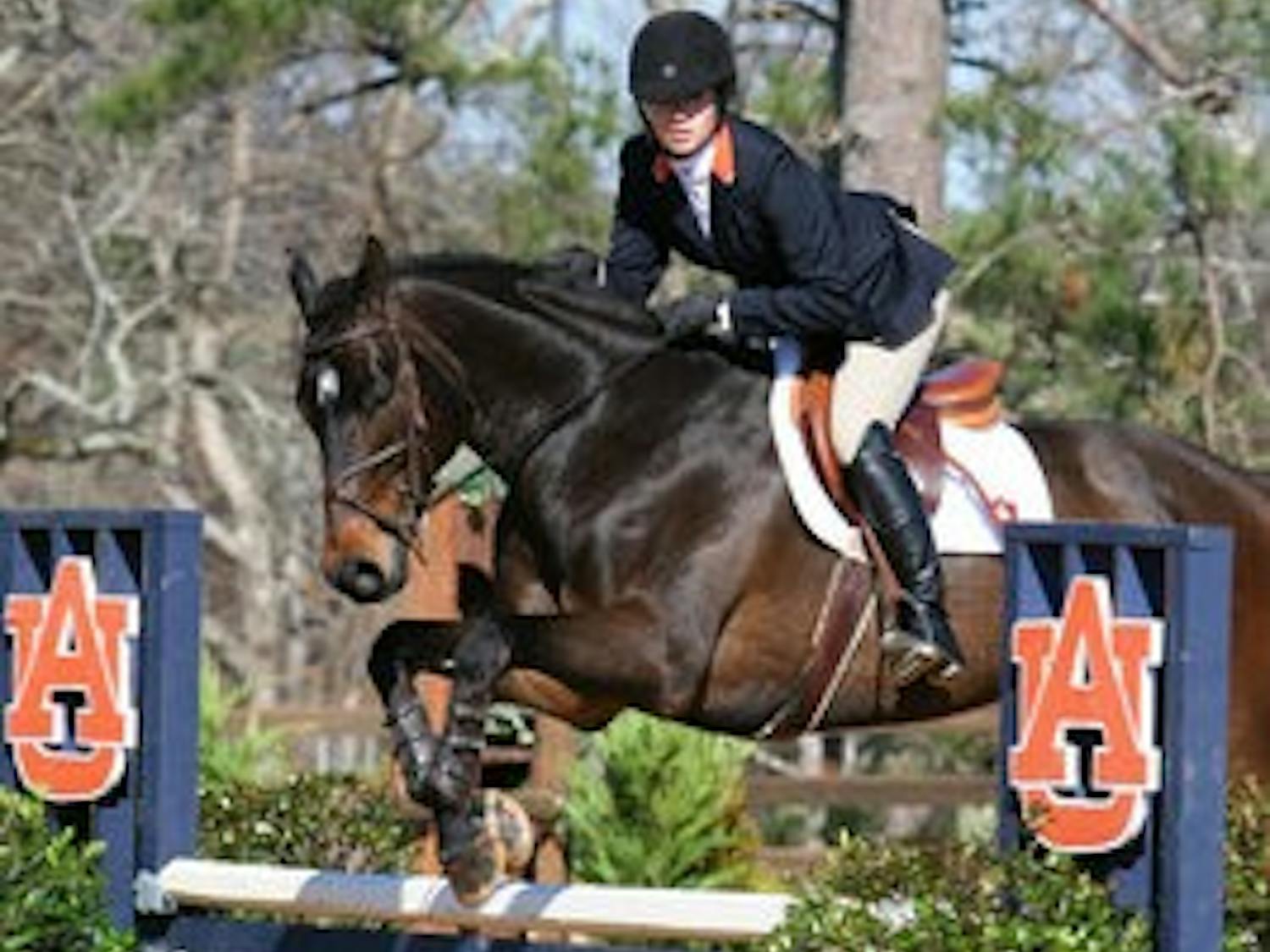 Senior hunt seat rider Maggie McAlary rides against Oklahoma State. The top-ranked equestrian team will compete at home Saturday against No. 3 Georgia, the only team to beat the Tigers this season. (Rebecca Croomes / PHOTO EDITOR)