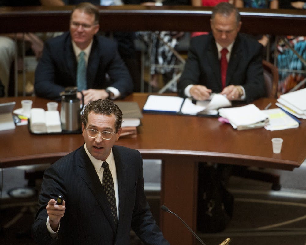 Attorney Ashley Pate gives closing arguments during the ethics trial of Alabama Chief Justice Roy Moore at the Alabama Judicial Building in Montgomery, Ala., on Wednesday September 28, 2016.