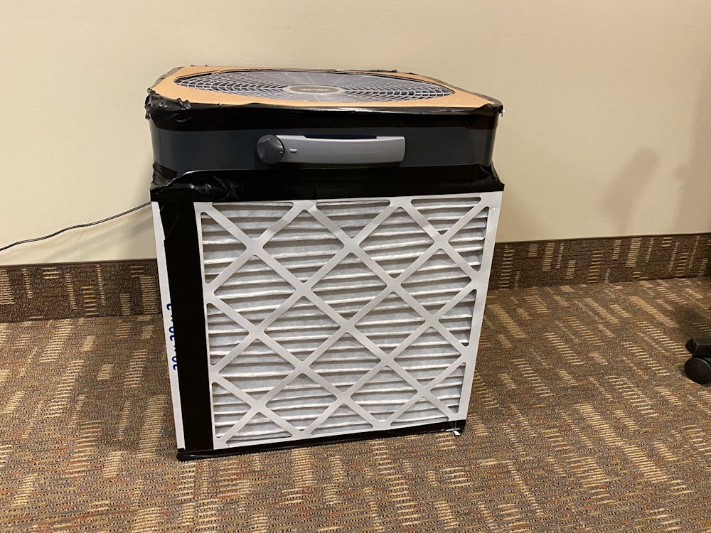 <p>These air cleaners consist of a box fan on top of several air filters arranged into a cube.</p>