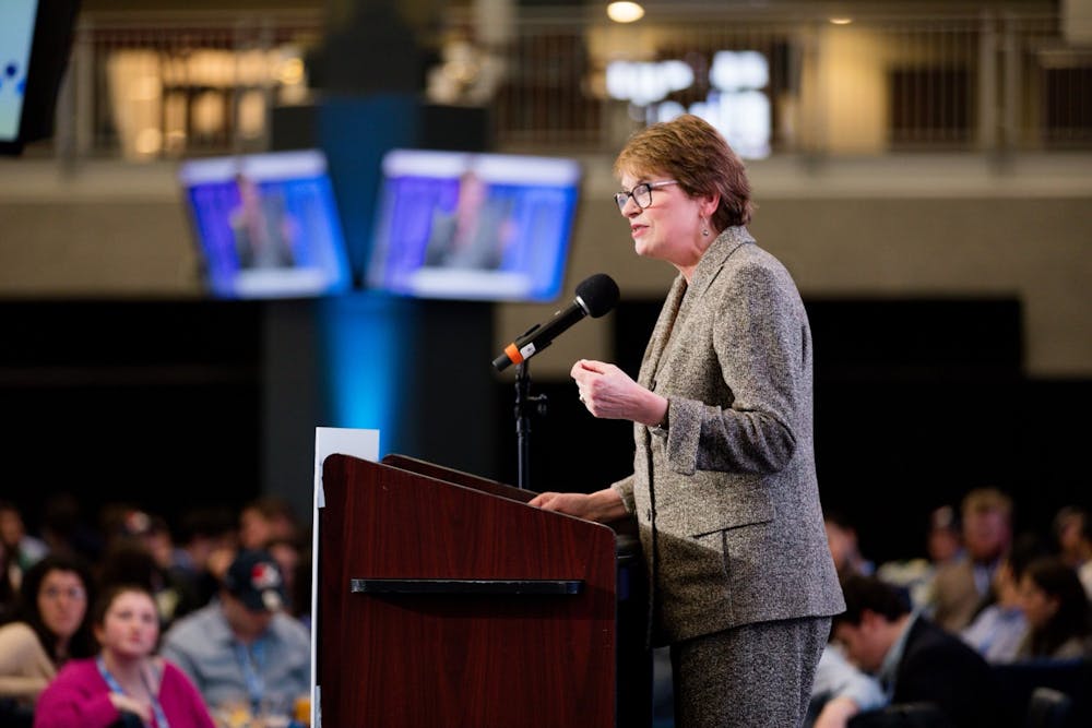 <p>In her speech, President Christina Paxson P’19 P’MD’20 stated that the University rejects “calls to use our endowment as a tool for political advocacy,” as this would be “antithetical to freedom of expression and the advancement of knowledge.”</p><p>Courtesy of Hannah Osofsky﻿</p>