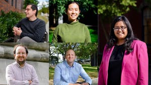 Images of Anthony Medrano (top left), Felipe Valencia (bottom left), Joy Zeng (top center), Brendan Saloner (bottom center), and Saloni Gupta (right).
