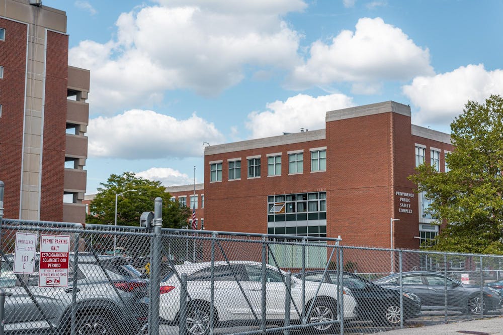 Photo of the Providence Public Safety Complex and its adjoining parking lot.
